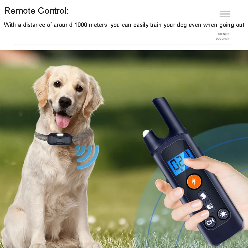 Intelligent Dog Barking Stopper Remote Electric Shock Pet Collar Electronic Dog Trainer Rechargeable 1000m