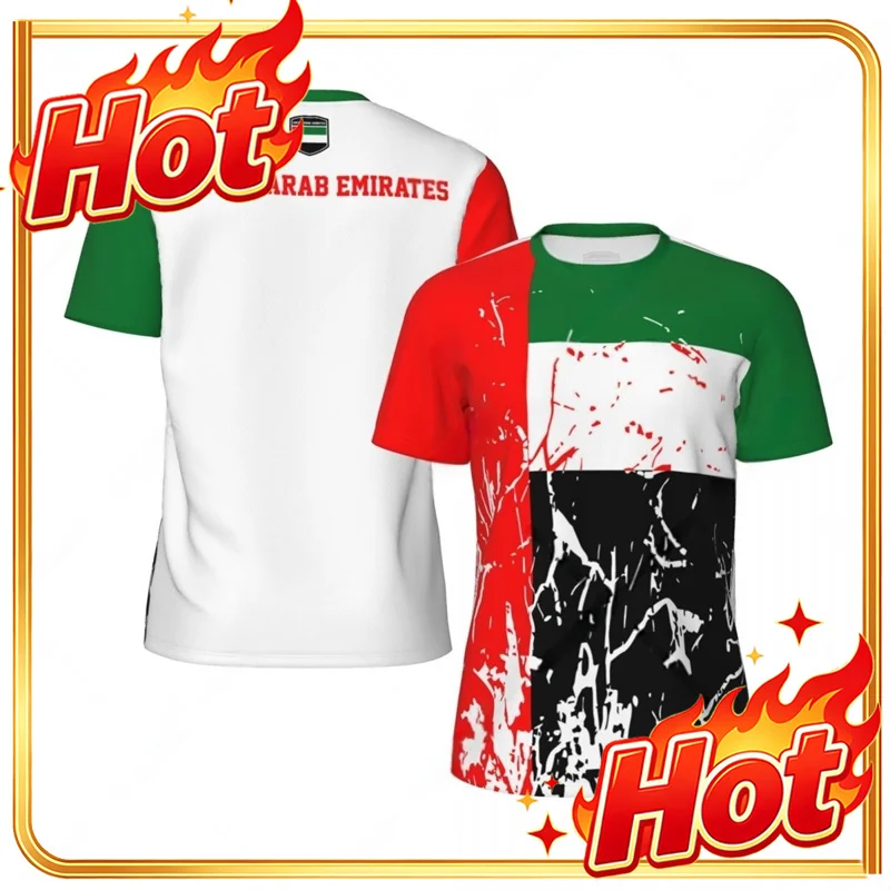 Custom Fashion United Arab Emirates Flag Graphic Football T Shirts Summer Trend 3D National Emblem Printed T-shirts Loose Sports
