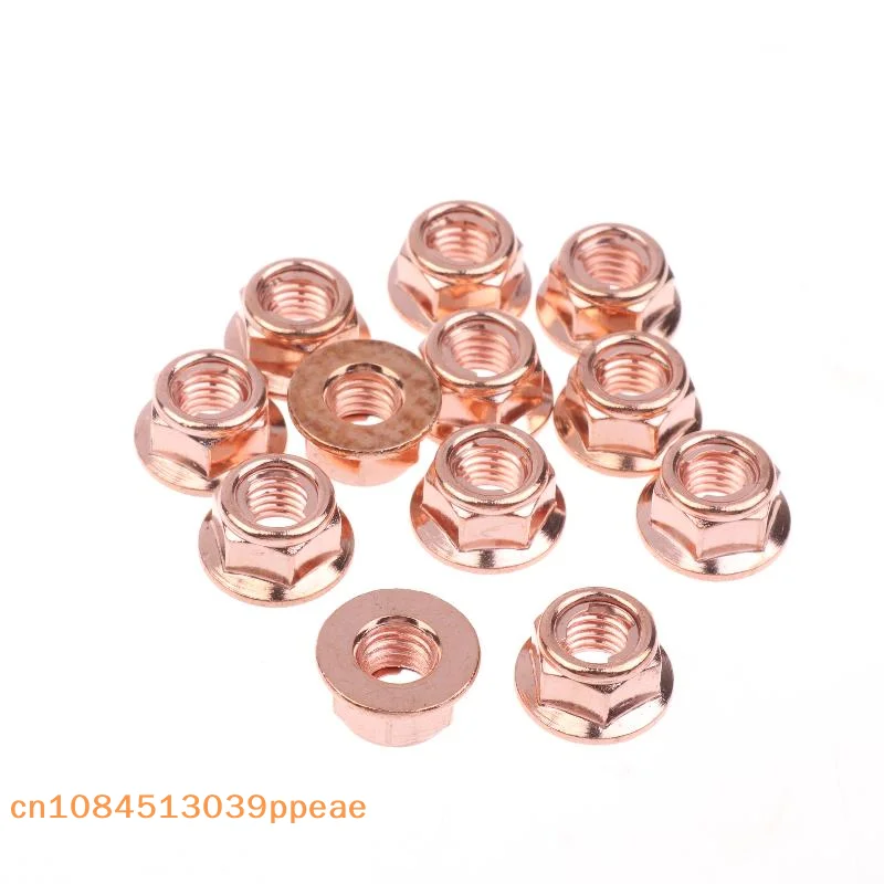 {QTG333} 12/50 Pcs M8 Copper-plated Head Stud Lock Nuts Copper Bolt Screw Bolt Screw Turbo Exhaust Stud Hex Copper Exhaust Nuts