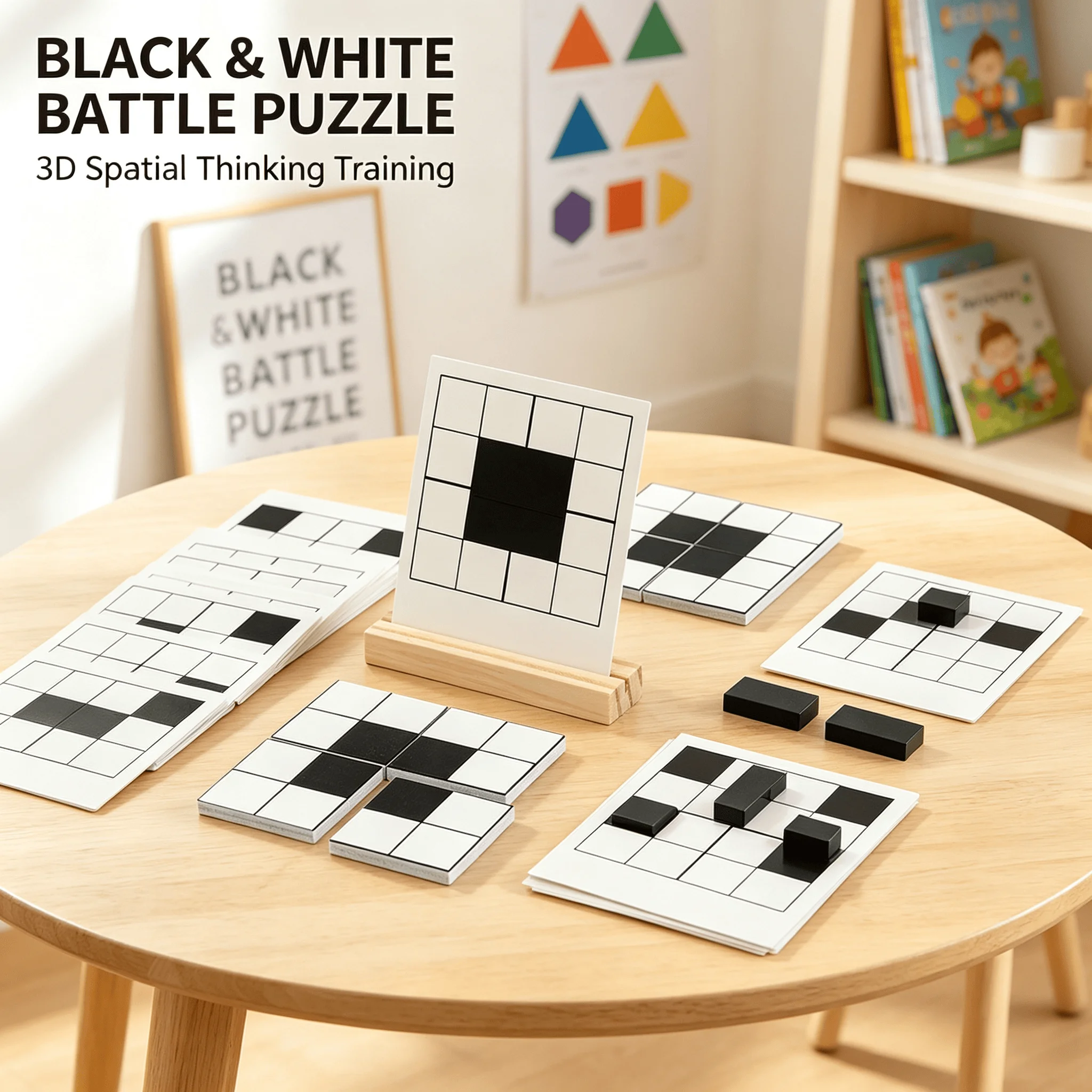 Children's Black And White Logic Space Thinking Puzzle Toy Montessori Early Education Teaching  Block Pattern Matching Game 3+Y