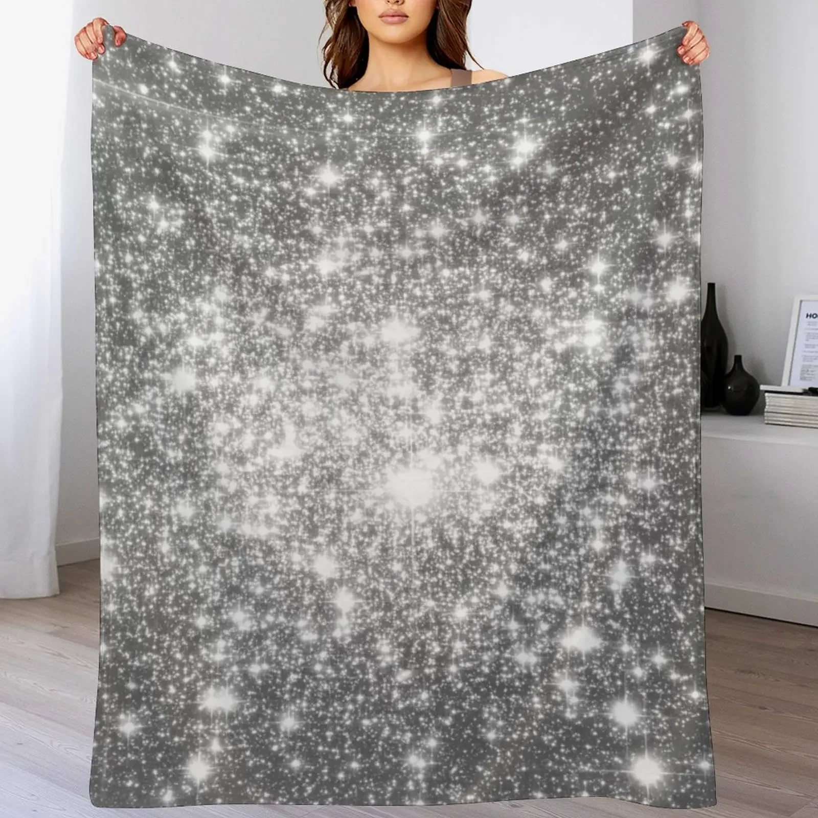 Galaxy Sparkle Stars Silver Gray Throw Blanket Thin Soft Blanket for Summer Night Sleeping