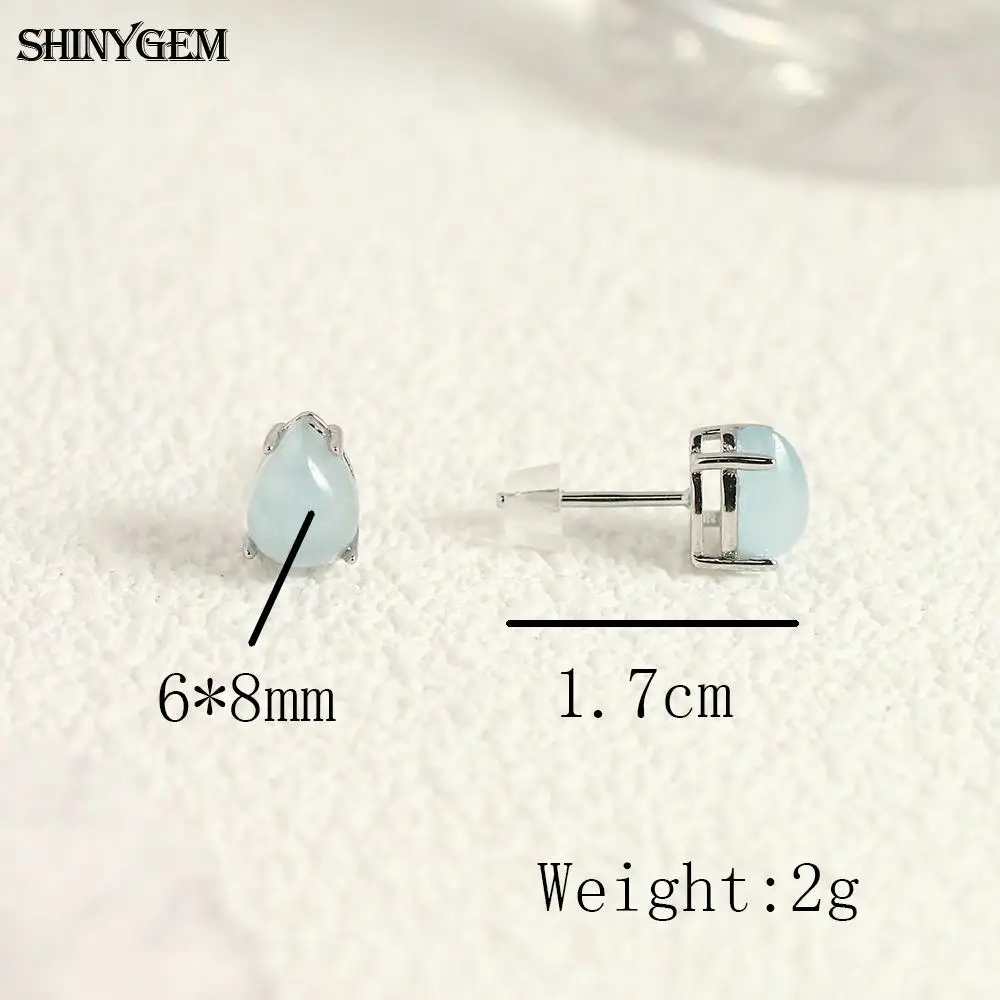 SHINYGEM Women 925 Sterling Silver Rose Quartz Stud Earrings with Aquamarine Green Red Strawberry Crystal Citrine Ear Jewelry