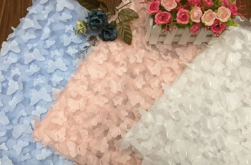 New High Quality 3D Laser Butterfly Embroidery Lace Fabric, Handmade Weeding Dresses Children's Clothing Sewing  Accessories
