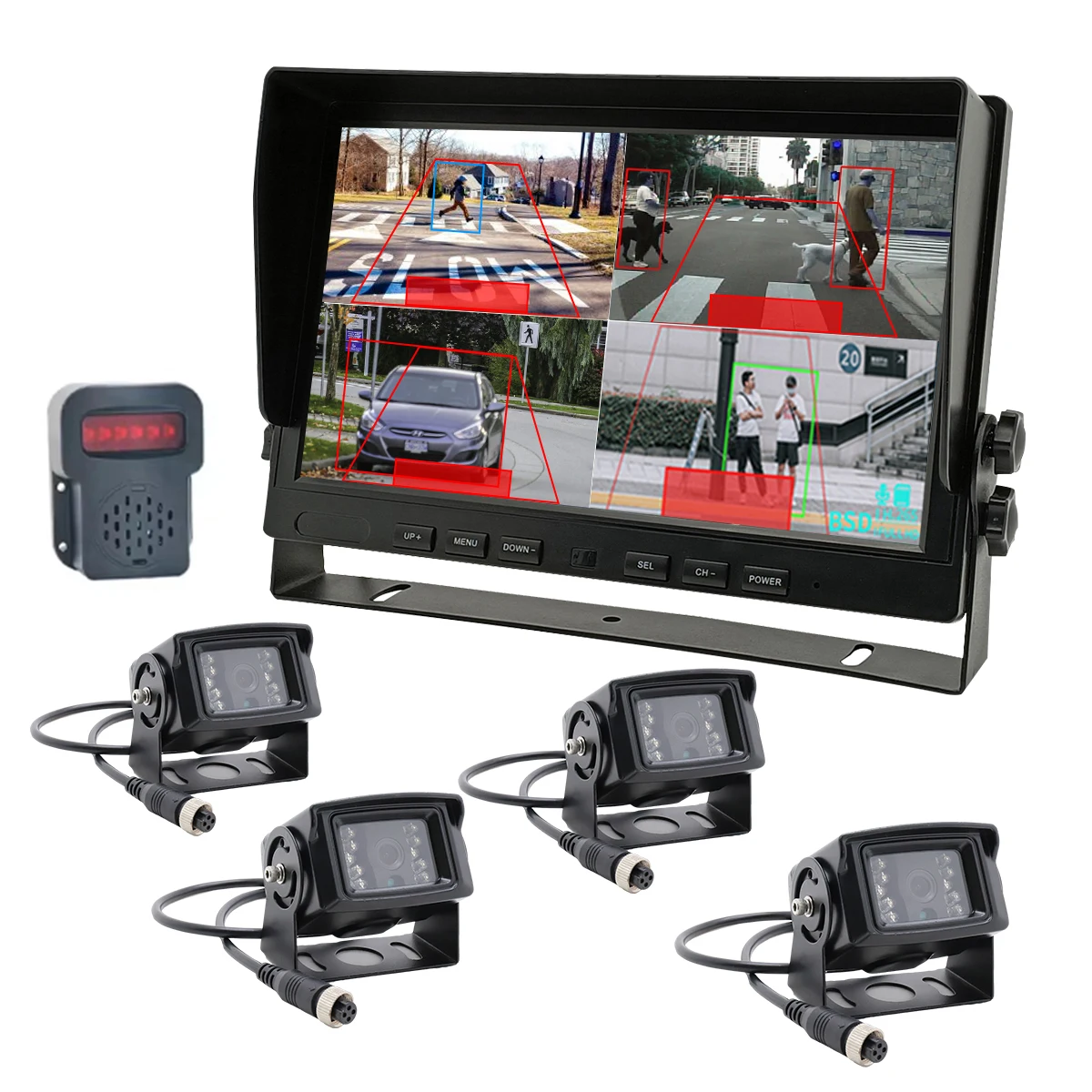 10.1 Inch AI BSD Truck Camera System Vehicle Detection Warning System DVR Split Quad for Construction Equipment Dustproof