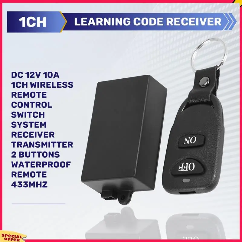 A39M Dc 12V 10A 1Ch Sistema de interruptor de controle remoto sem fio Receptor Transmissor 2 botões remoto à prova d'água 433Mhz