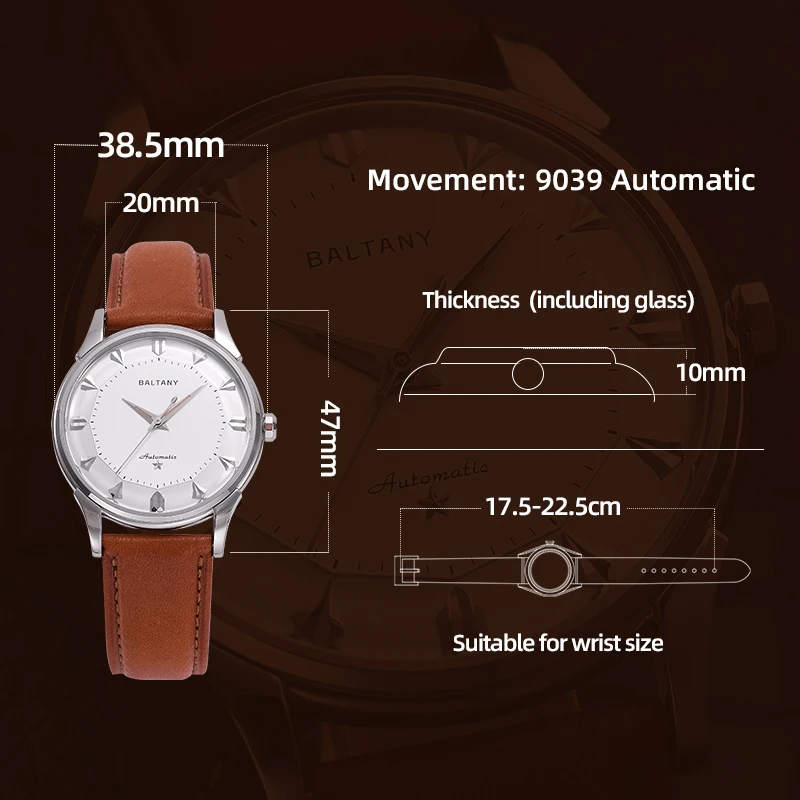 BALTANY S4090 Automatic Mechanical Watch 38.5mm