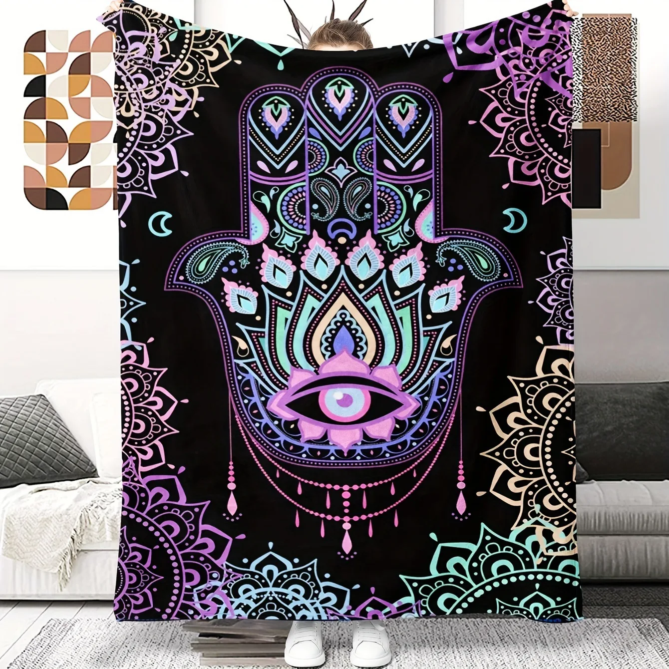 Couverture de canapé en velours et flanelle, motif mauvais œil, imprimé numérique, en polyester, pour chambre à coucher, couverture polaire douce pour lits