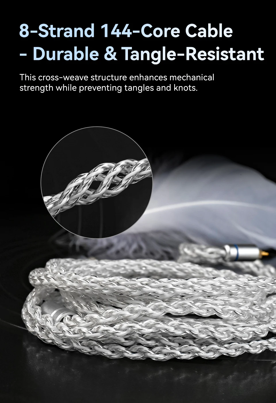 KBEAR BaiZe 8-adriges, hochreines, versilbertes OFC IEM-Kabel, austauschbares, symmetrisches 3,5/4,4mm QDC Kopfhörerkabel für KZ ZS12 Pro X – Detail 6