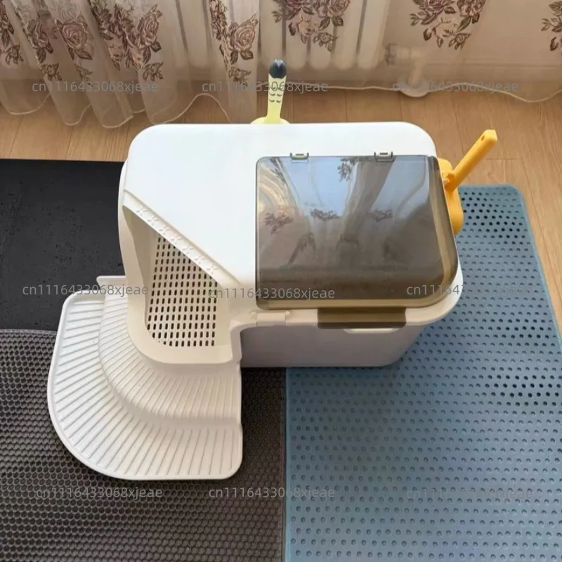 Full Enclosed Corridor Cat Litter Box Tallened Flip Top Anti-Splashing Odor Control Cat Litter Tray