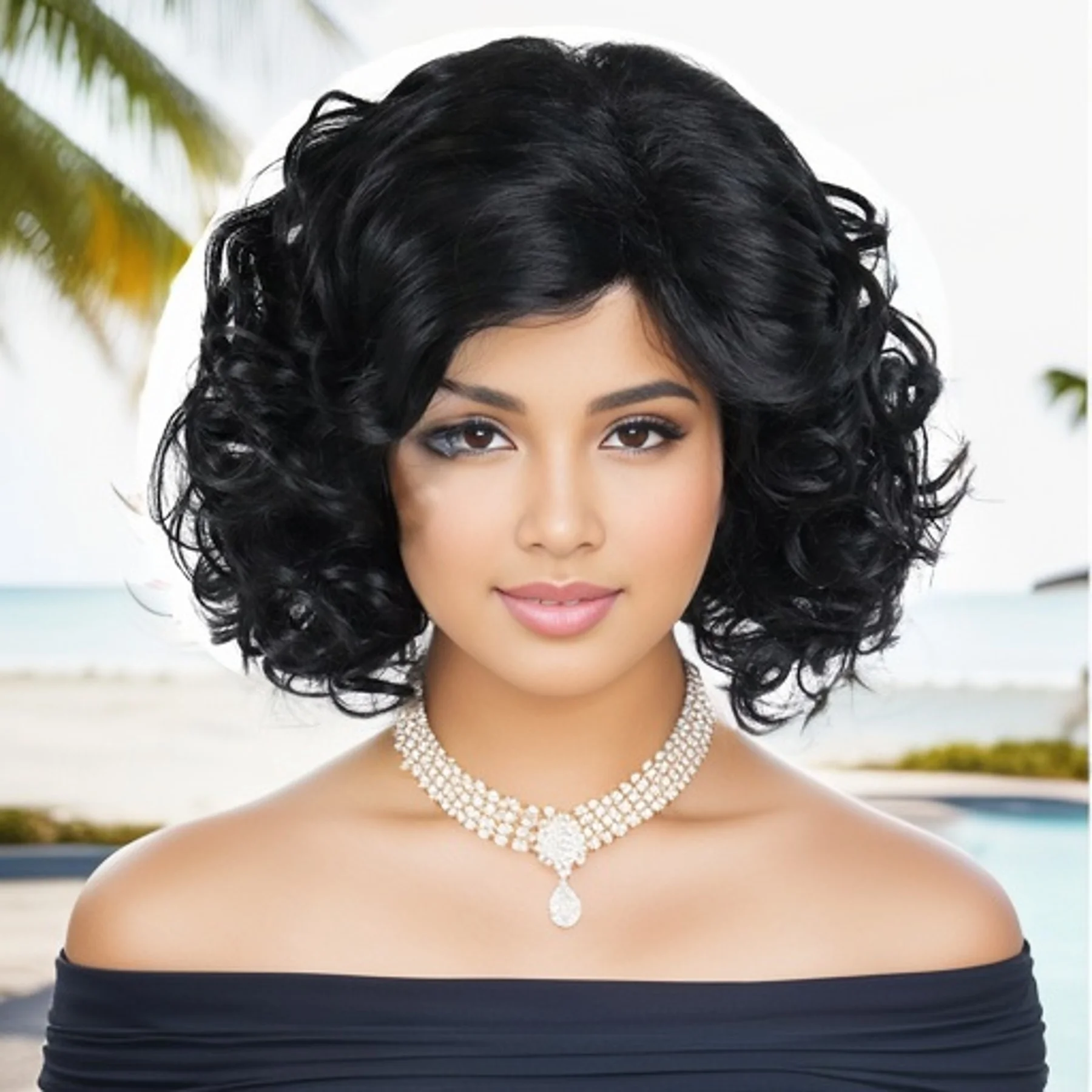 Synthetic Medium Length Curly Wigs for Black Women Short Haircuts Big Wave Fluffy Hair Full Wigs Natural Hairstyles Mommy Wigs