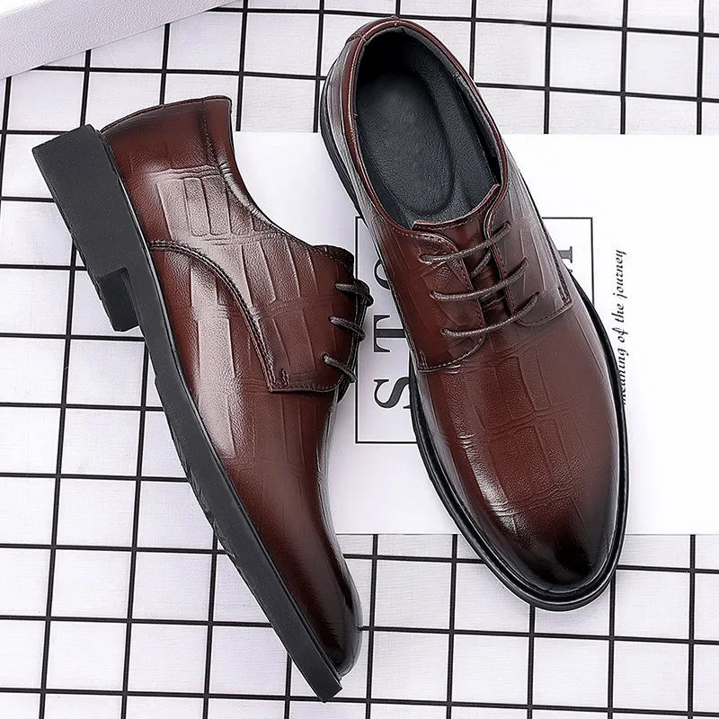 Mens Dress Shoes Casual Business Men Shoe Men\'s Leather Sharp Point Wedding Luxury Social Summer Designer Legitimate Man Black