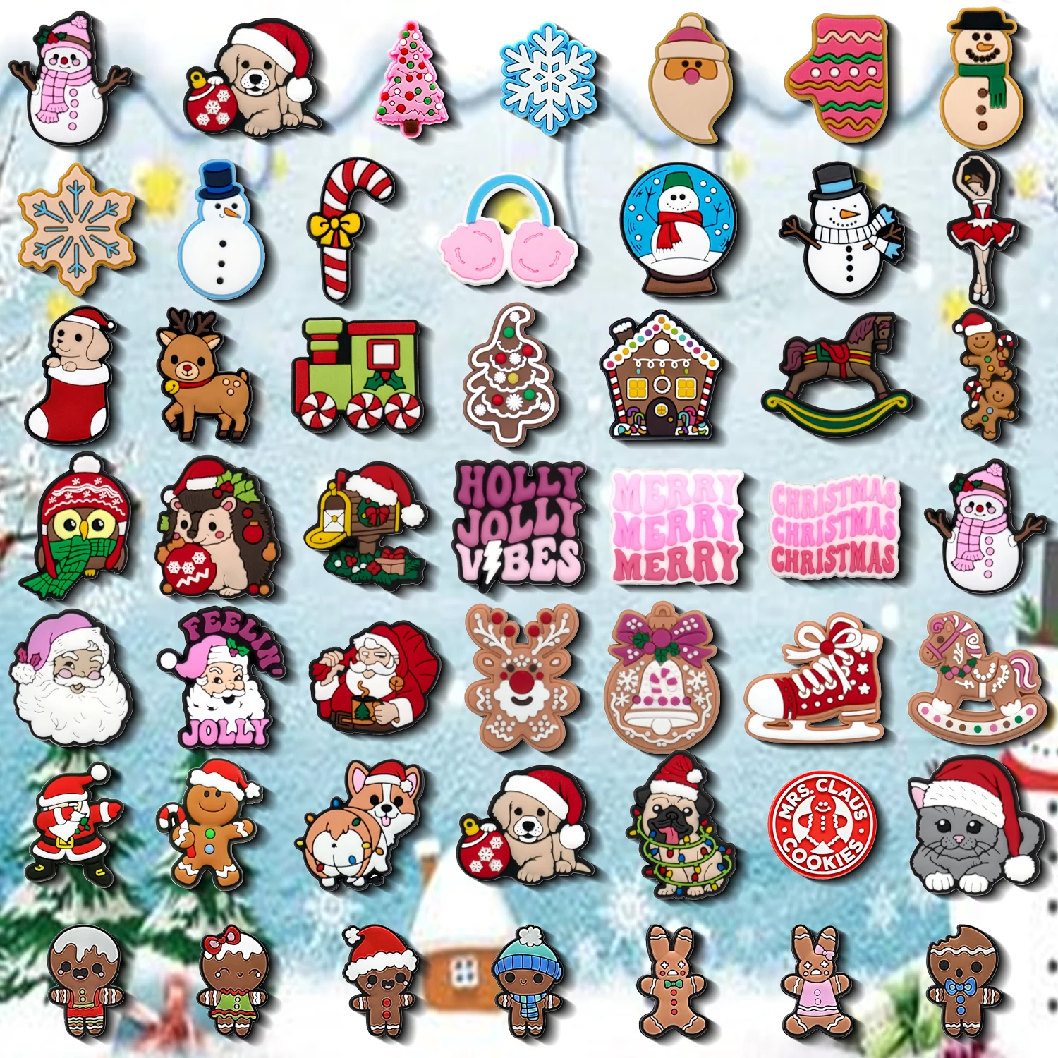 50pcs Merry Christmas Shoe Chamrs Santa Claus Snowman Shoe Accessories Decoration Dog Cat Xmas Pin Clog for Kids Gifts