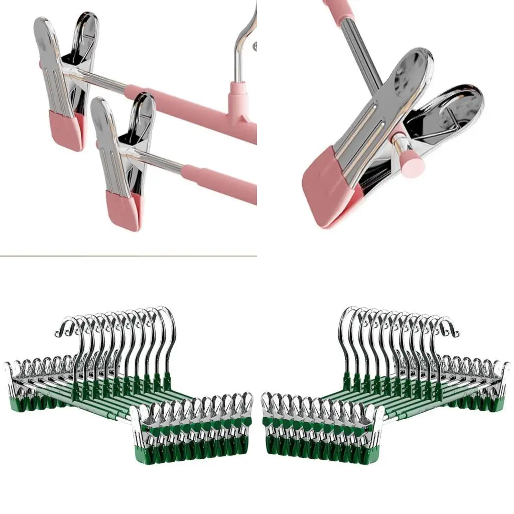 

G6KF Reinforced Expandable Heavy Duty Pant Hangers With No Marking Clips Durable Garment Hook For Wardrobes Storage