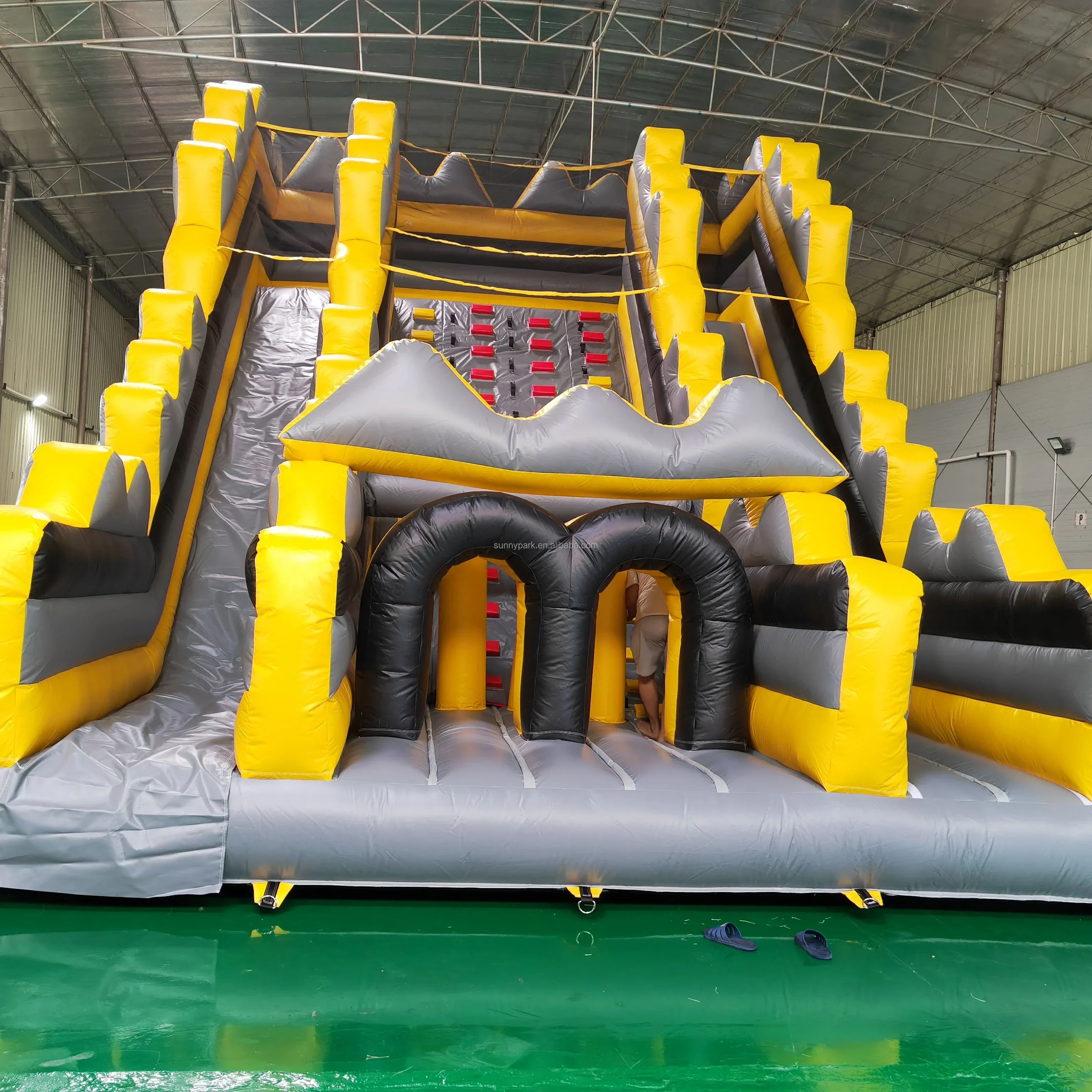 Commercial outdoor Inflatable Double Slide With Obstcle And Rock Climbing for adult kids