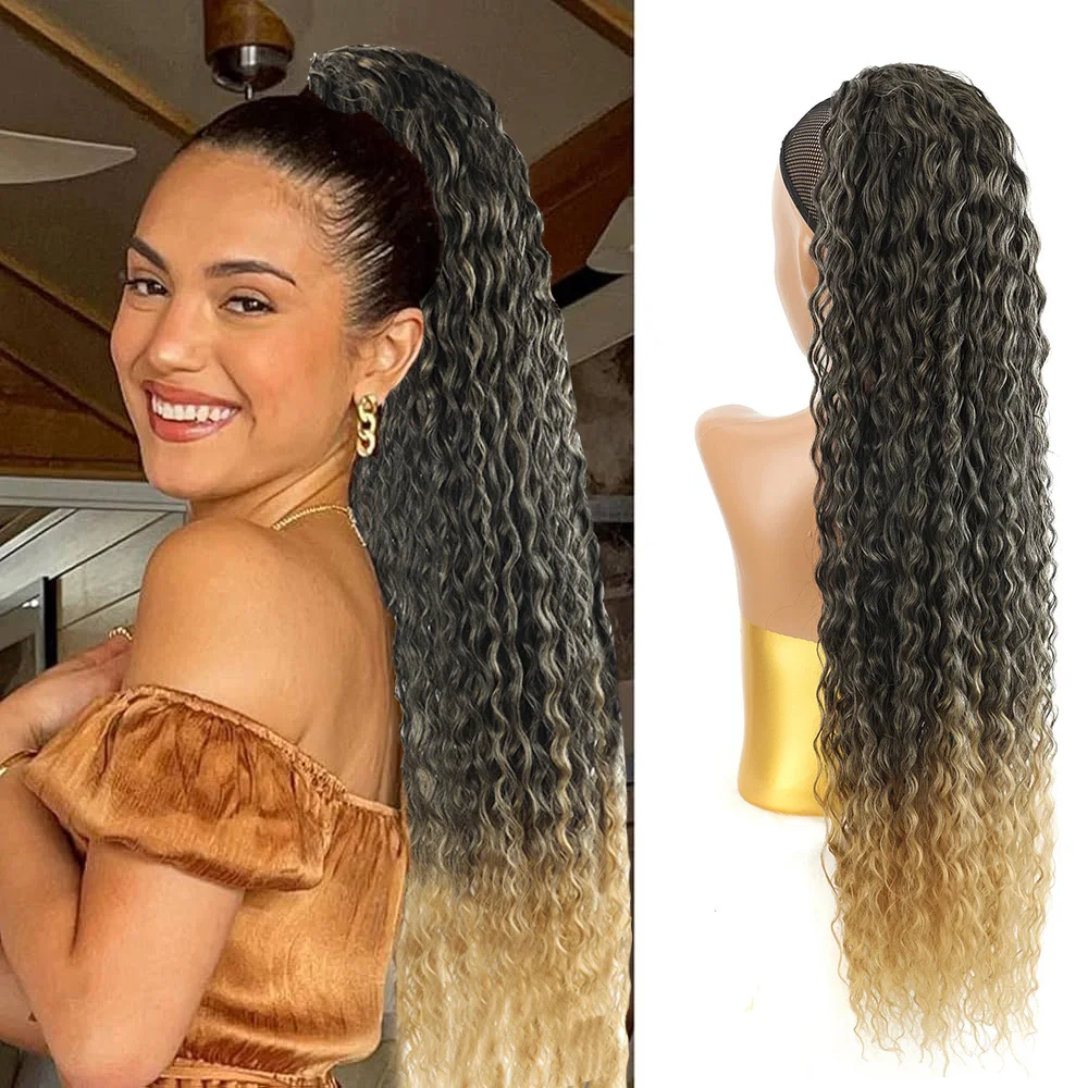 Synthetic Kinky Curly Ponytail Hair Clip in Extensions long Drawstring Ponytail Water Wave Afro Pony Tail Women Hairpiece False