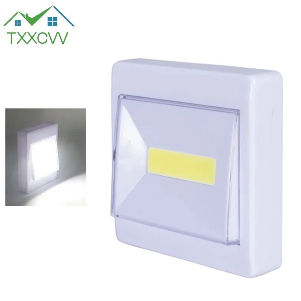 2 Pcs COB LED Night Lights AAA Battery Wall Light Operated with Switch Magic Tape for Cabinet lights Garage Corridor lamp