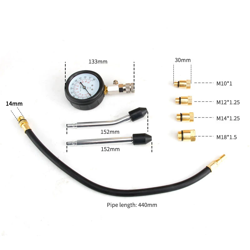 9PCS Petrol Gas Cylinder Pressure Gauge Meter Test Auto Motorcycle Engine Compressor Pressure Detector Tools