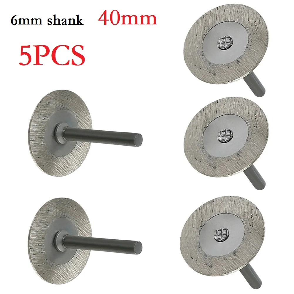 5Pcs Diamond Cutting Disc 6mm Shank 40mm Circular Saw Blade W/ Mandrel For Wood Metal Stone Cutting Electric Grinder Rotary Tool