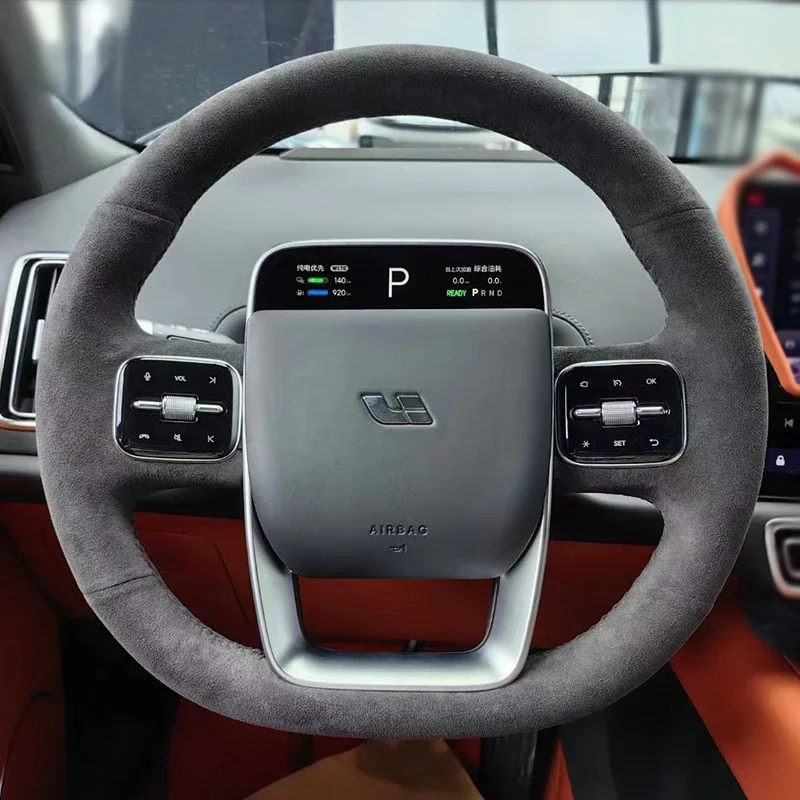 

Customized DIY Carbon Fiber Suede Leather Hand Sewn Steering Wheel Cover for Ideal Series L9 L8 L7