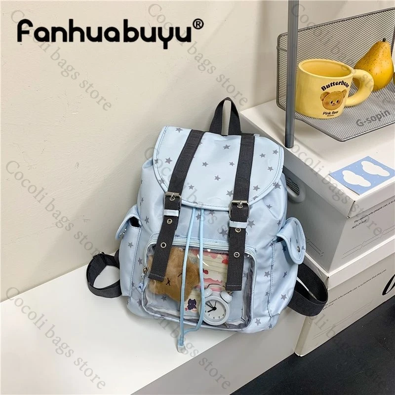 Sky Blue Backpack Ita Bag Print Backpacks Large Capacity Itabag Women's Backpacks with Transparent Pocket Travel Women Bag