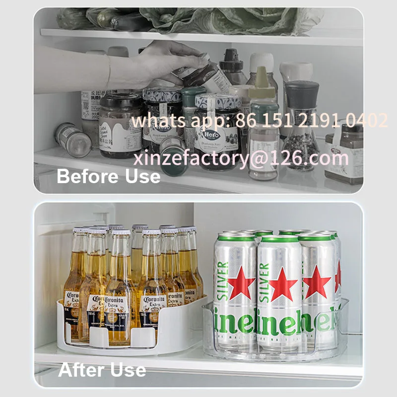 Customizable 360° Turntable Refrigerator Organizer Organizer Beverage Cans Bins Sand Storage Tray for Fridge Rectangular Fridge