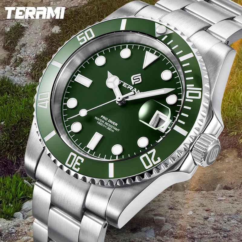 TERAMI Ceramic Bezel Professional 300M Diving Mechanical Watches Sapphire Mirror 316L Super luminous AR Coating Watch For Men