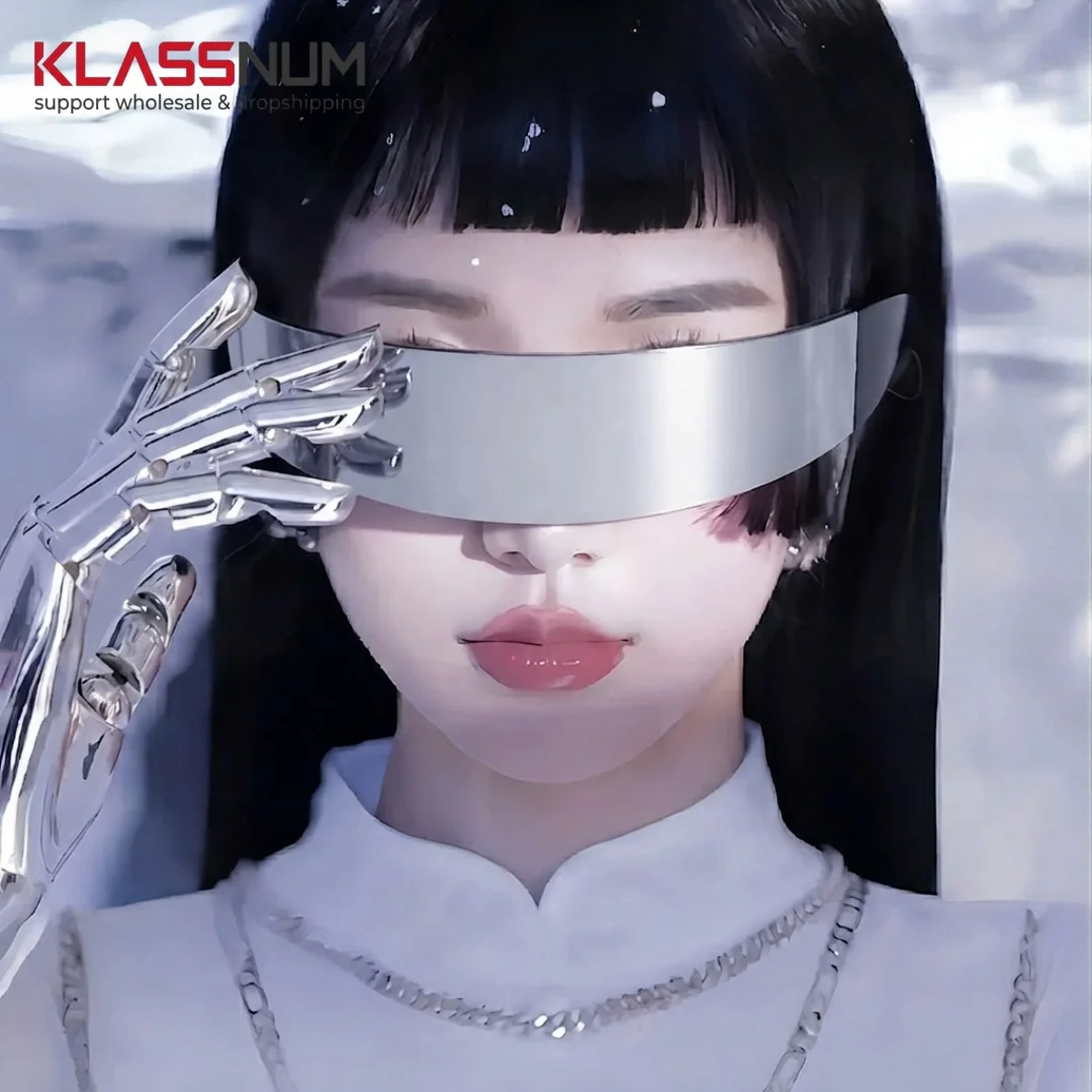 KLASSNUM Future Punk Narrow Cyclops Sunglasses Women Men Laser Eyeglasses UV400 Mirrored Lens Costume Party Eyewear Glasses
