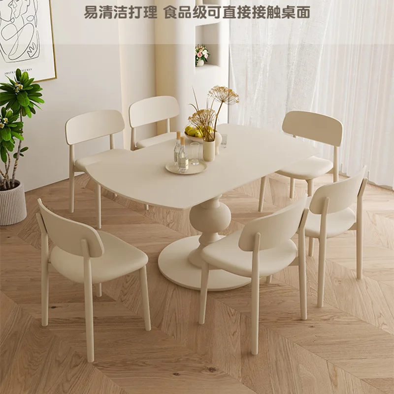 French cream style square and circle dual-purpose rotating table multi-functional solid wood slate folding square to round retra