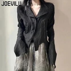 JOEVILU Yamamoto Style Black Shirt Women's Extended Sleeves Irregular Blouses Babes Retro Dark Aesthetic Clothes Gothic Y2k Tops