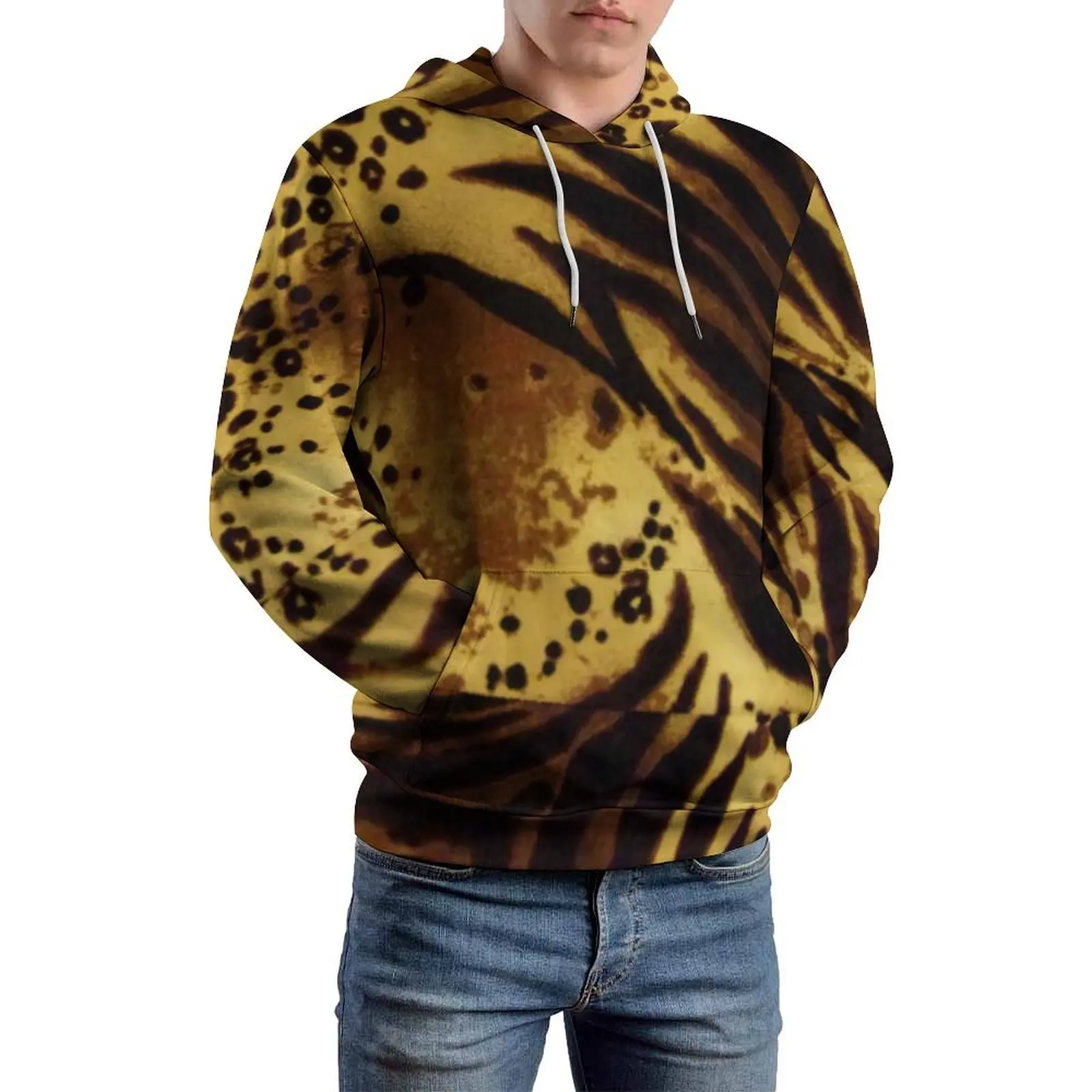 Cheetah Brown Loose Hoodies Animal Print Elegant Hoodie Unisex Long Sleeve Oversized Casual Design Hooded Sweatshirts