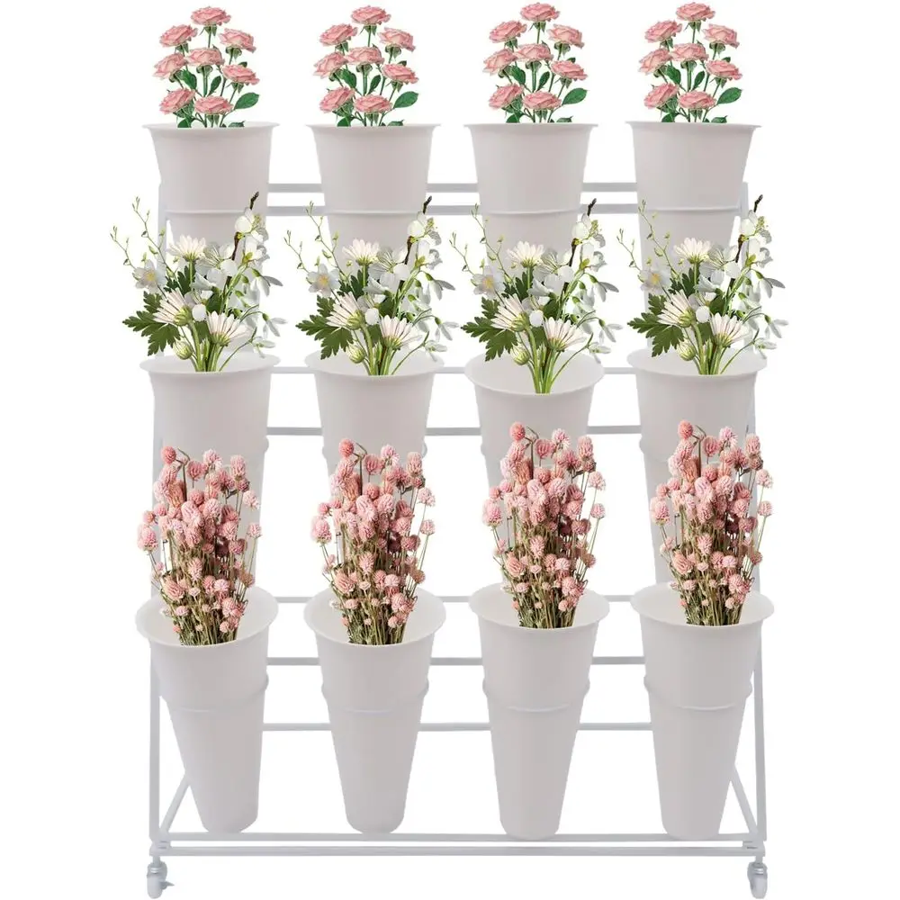 

Трехуровневая подставка для цветов с 12 ведерами, белая современная полка для растений на колесиках, подставка для цветов для дома и улицы