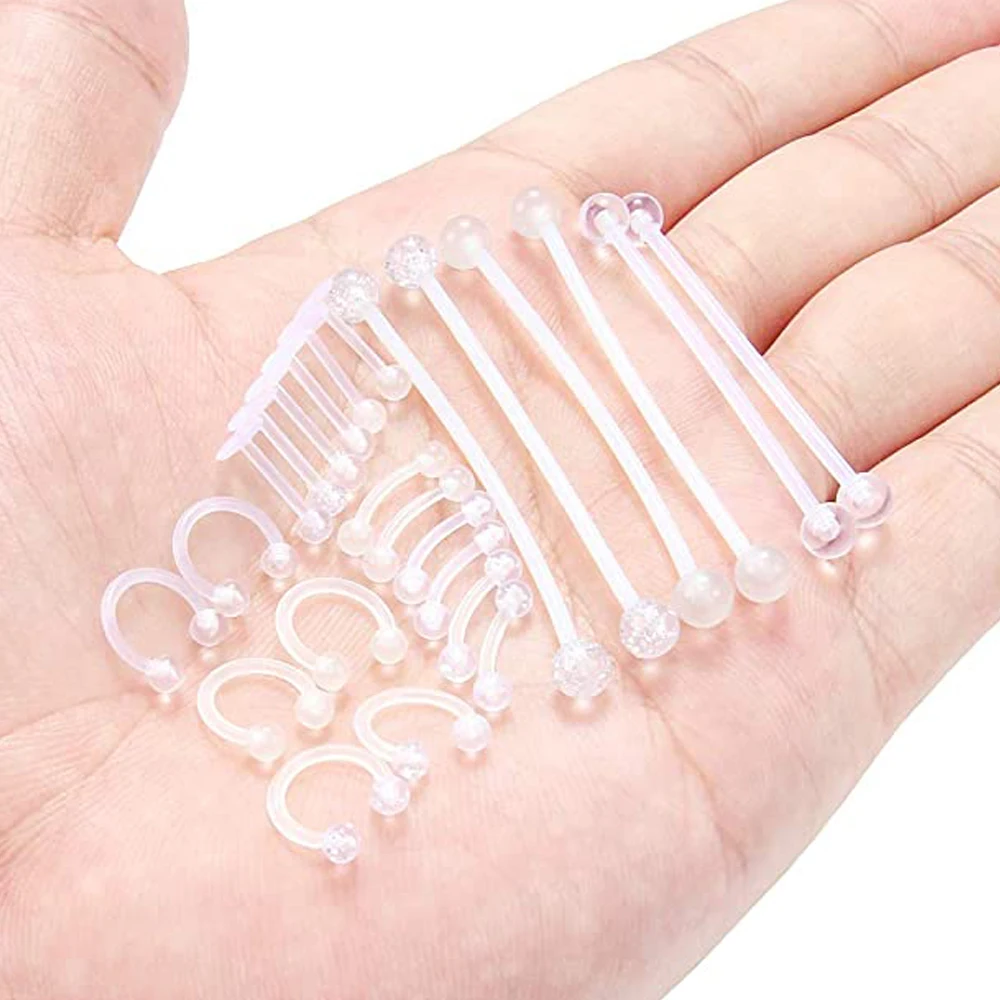 Clear Cartilage Earring Piercing Retainers Flexible Acrylic Helix Hoop Nose Lip Stud Eyebrow Tragus Septum Horseshoe Ring White