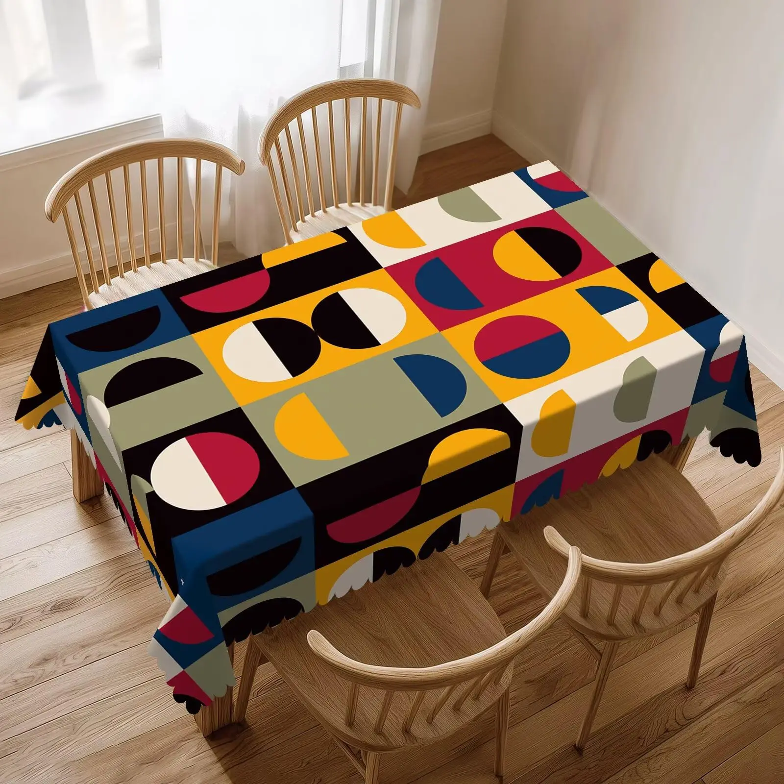 Mid Century Tablecloth Modern Geometric Vintage Retro Colors Abstract Shapes Rectangle Table Cloth Rectangular Washable Table