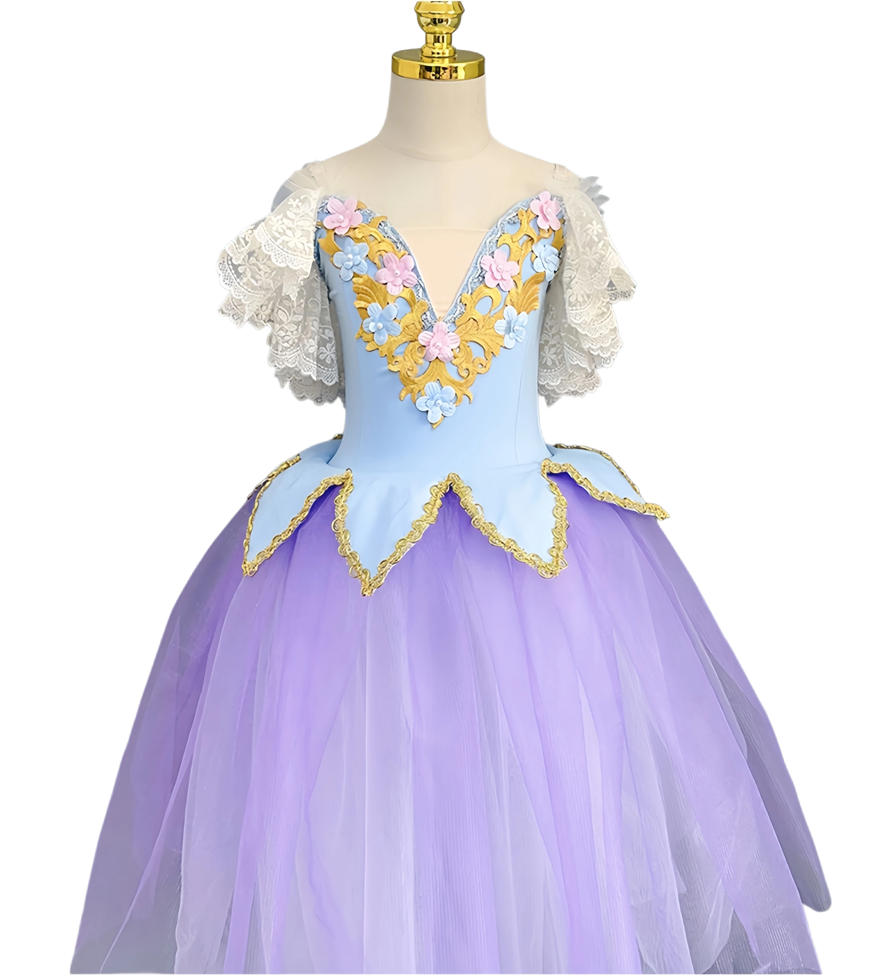 

Child Romantic Flowers Long Ballet Dress For Girls Kids Ballerina Dress Performance Contemporary Swan Dance Costumes