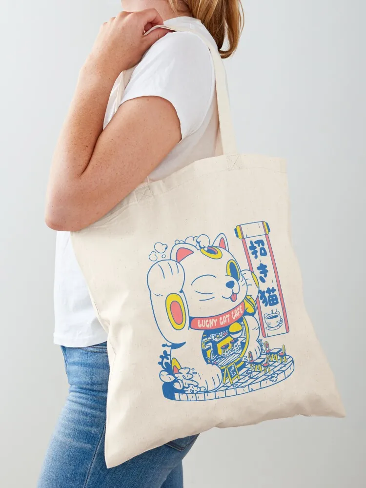 Lucky Cat Coffee Shop Tote Bag women bag Eco bag sac pour femme shopping cart bags