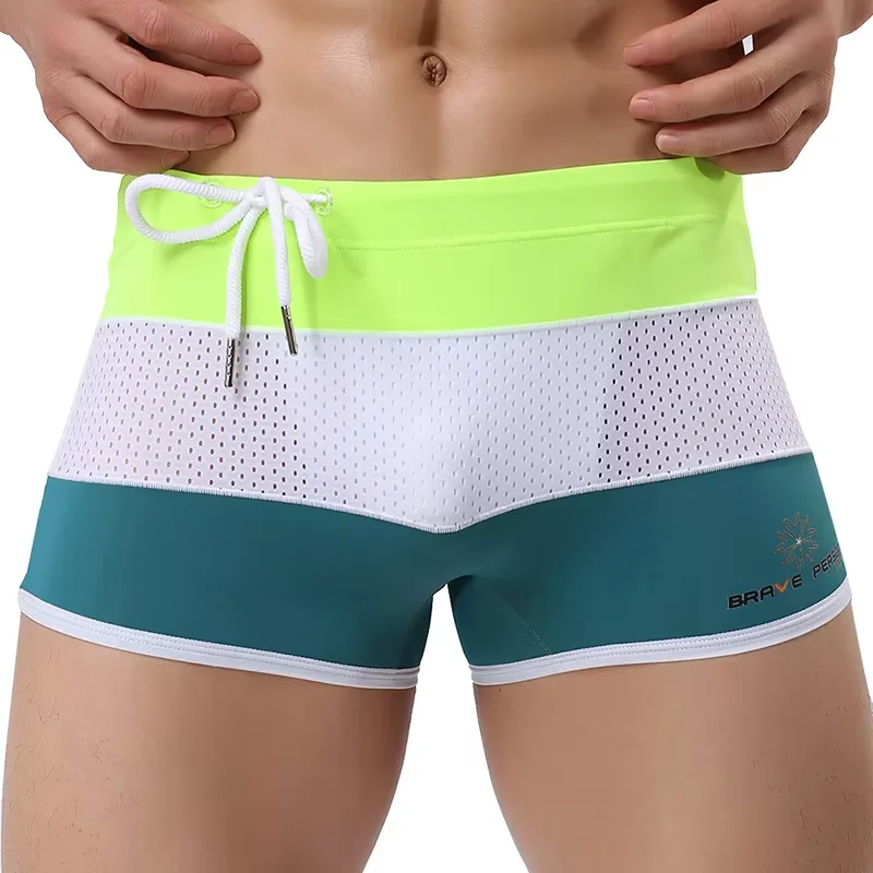 

Мужские плавки-шорты для плавания, молодежные, сетчатые, дышащие, на завязках, для лета, пляжа, быстросохнущие, пляжная одежда