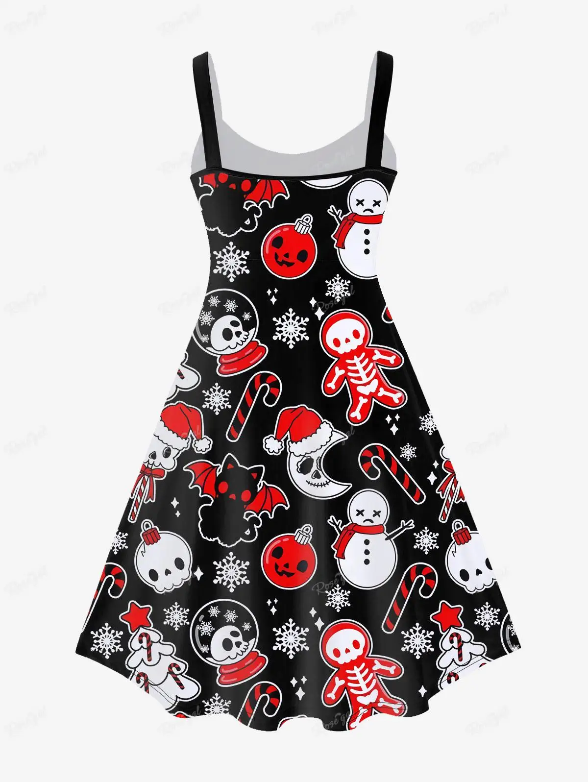 ROSEGAL Plus Size Women\'s Christmas Flare Dress, Snowman, Christmas Tree Printed Sleeveless Dress, Casual Vestidos