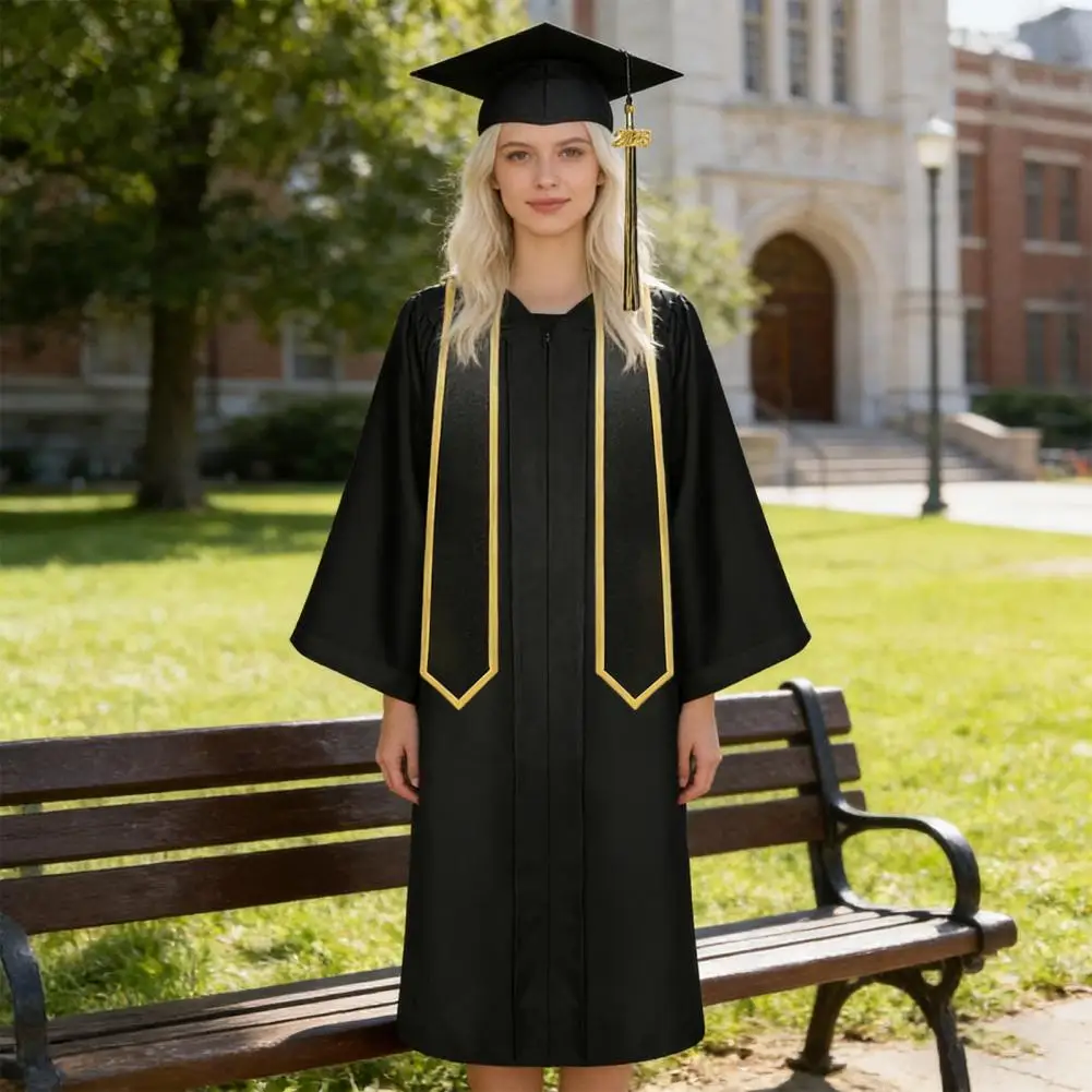 Academic Graduation Gown Set Polyester Soft Breathable V-Neck Long Sleeve Uniform for School Ceremony Graduation Clothing
