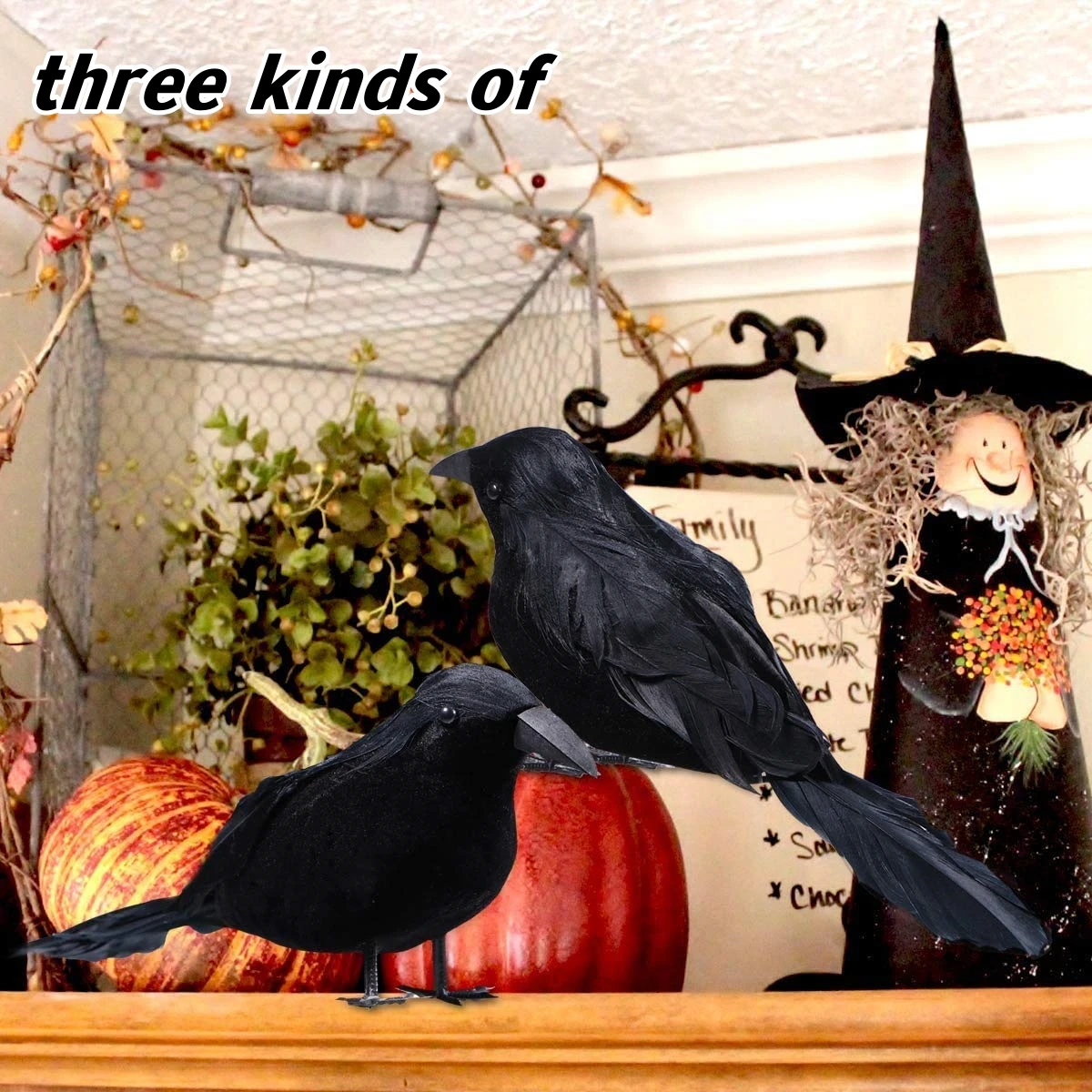 6PCS Black Feather Crow Halloween Props Mock Crow Spooky Feather Decoration Props Halloween Party Scary Animal Horror Props