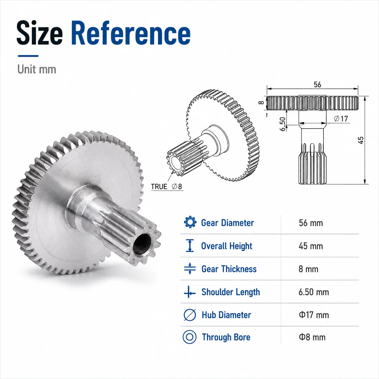 11T 54T Lathe Feeding Gear A Metal Drive Gear Replacement for SIEG C2 081 C3 Grizzly G8688 G0765 BD6 BD7 BDX7 M1250 M1350S CX704