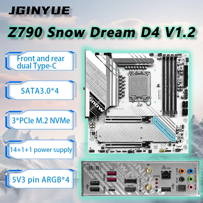 JGINYUE Z790 Motherboard LGA 1700 Support Intel 13600K 13900K 13700K 12600K 12900K CPU XMP DDR4 PCIE4.0  Z790 Snow Dream