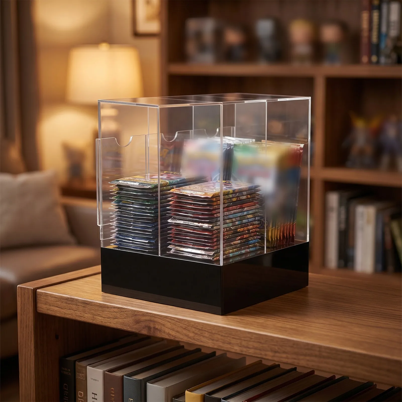 3 Slots Clear Acrylic Trading Card Storage Box Black Base Booster Organizer Retail Checkout Counter Card Holder Display - view 2