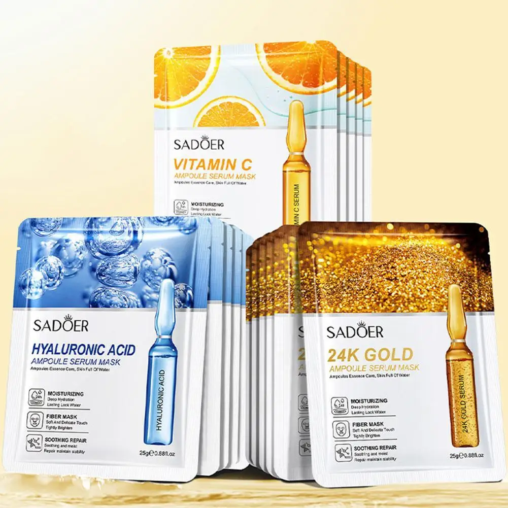 Máscaras faciales de ácido hialurónico de vitamina C de oro de 24 quilates para el rostro hidratante reafirmante mascarilla facial cuidado de la piel Facial