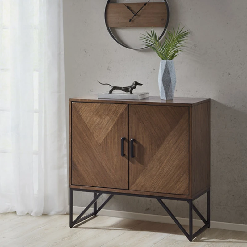 Natural walnut wood finish Accent Cabinet ,Metal base Magnetic door catches,offers a sophisticated storage update for your home