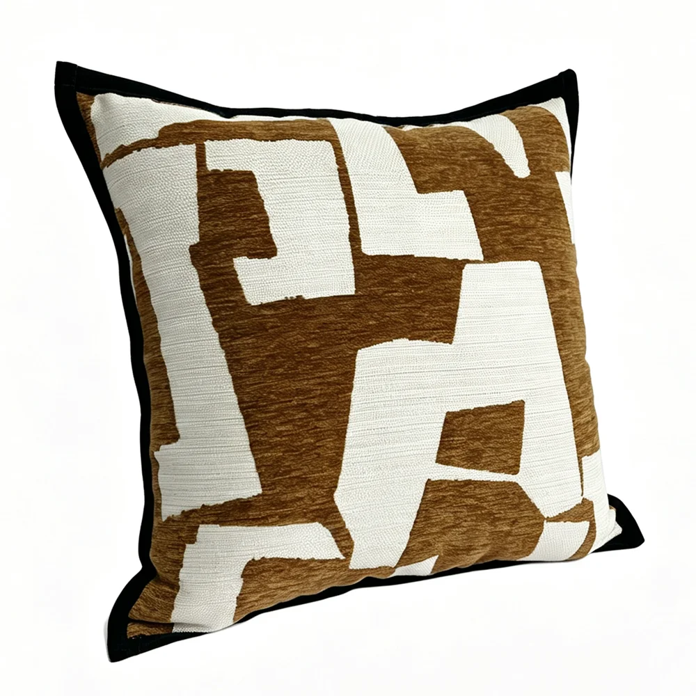 Luxurious Pillow Case Woven Brown Geometric Modern Chenille Decoartive Pillow Case Home Sofa Interior 1 Pc Pack 45x45cm