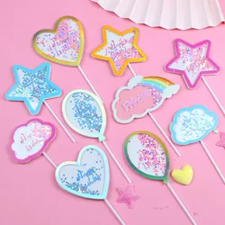 Star Heart Cake Topper Happy Birthday Cloud Rainbow Balloon Cupcake Toppers Party Wedding Decor Baby Shower Baking Supplies DIY