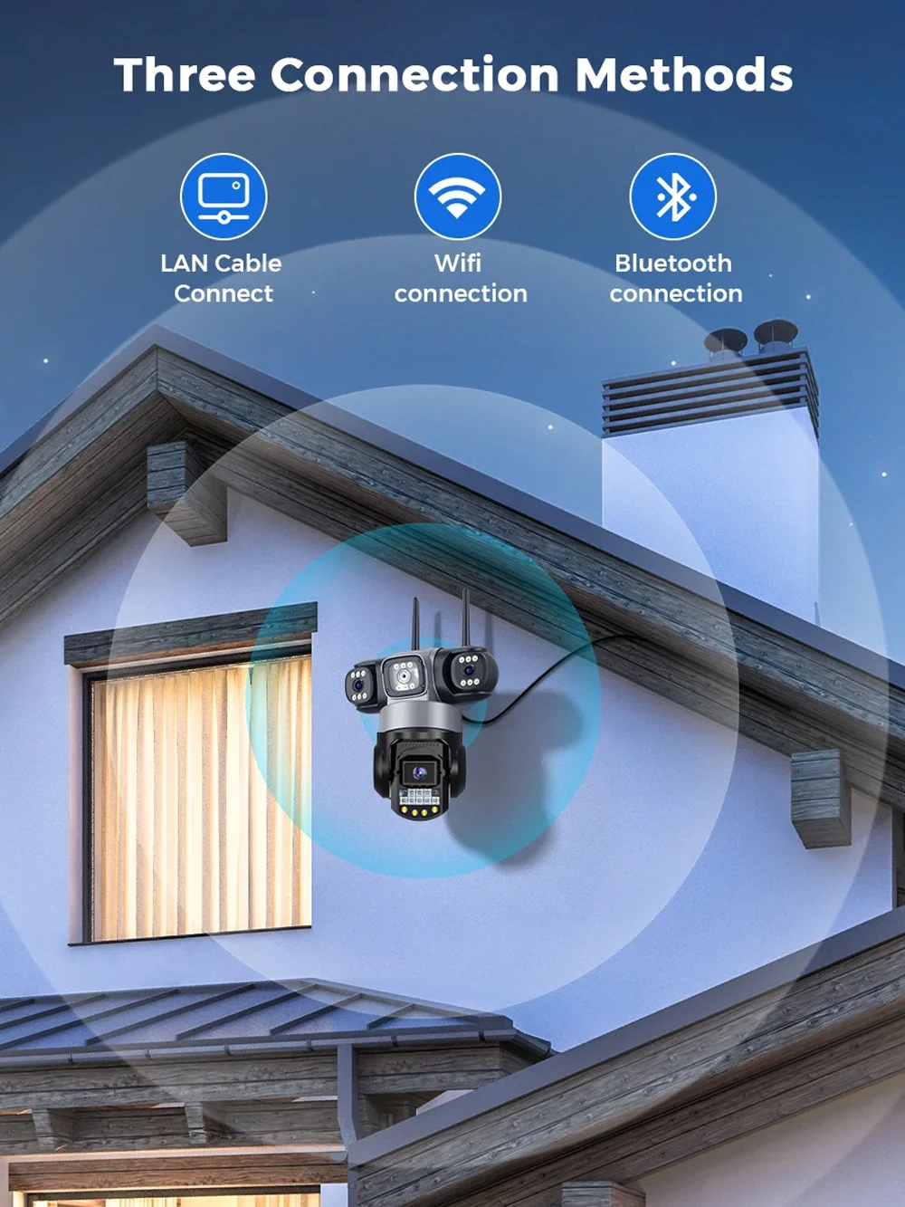 V380 Pro WLAN-IP-Kamera für den Außenbereich, 12 MP, 6K, drei Objektive und Bildschirme, kabelloser CCTV-Sicherheitsschutz, Video-Unterstützung, Farbnachtsicht-Monitor, Sicherheitsschutz,