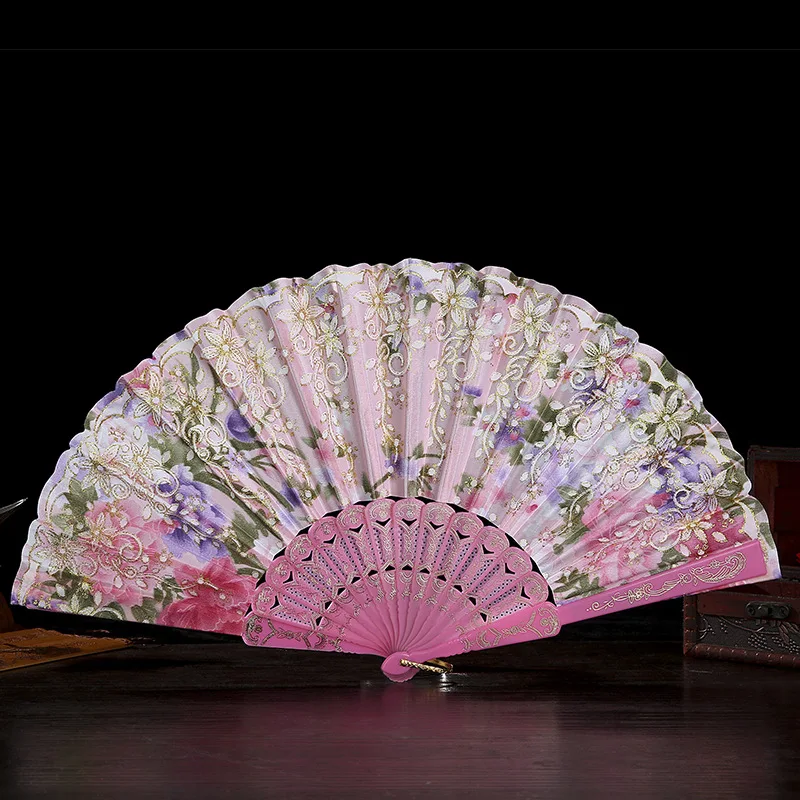 Hot Stamping Powder Plastic Dancing Fan Ladies Folding Fan Wedding Party Favors for Guests Wedding Items Diy Events Decor