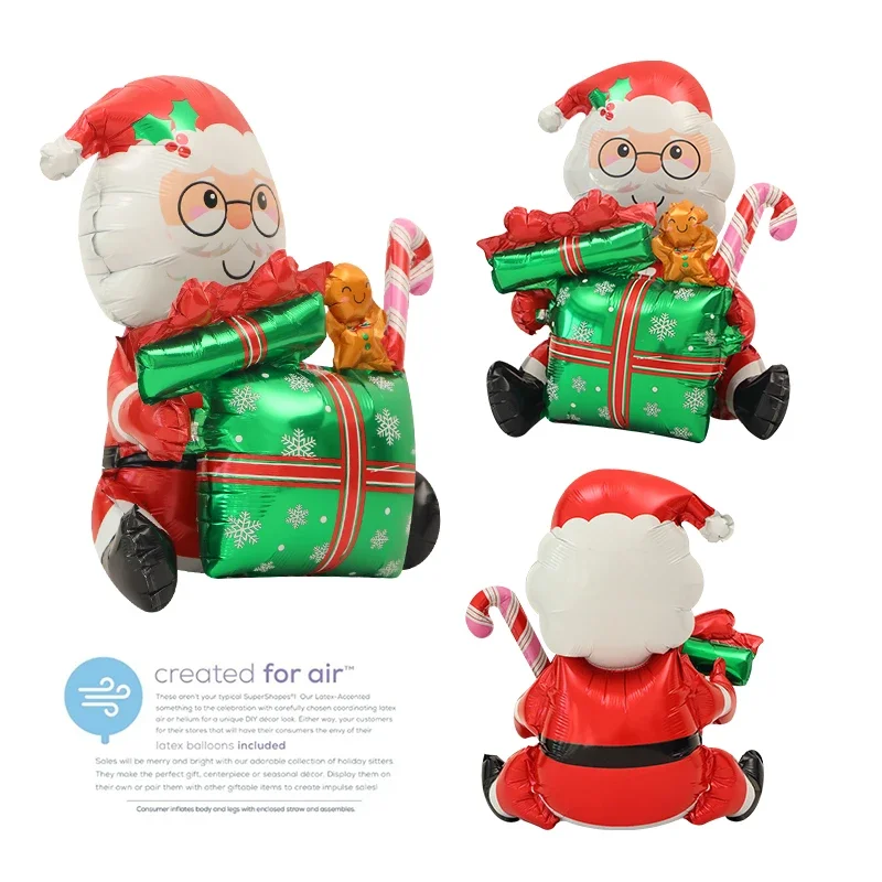 Christmas Decoration Photo Props Toy Balloon 4D Three-dimensional Sitting Santa Reindeer Cartoon Aluminum Film Balloon