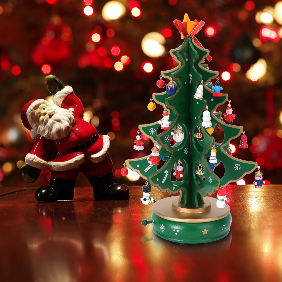 Wind up Christmas Tree Xmas Lights Lighting Figurine Party Decor Indoor Decorations